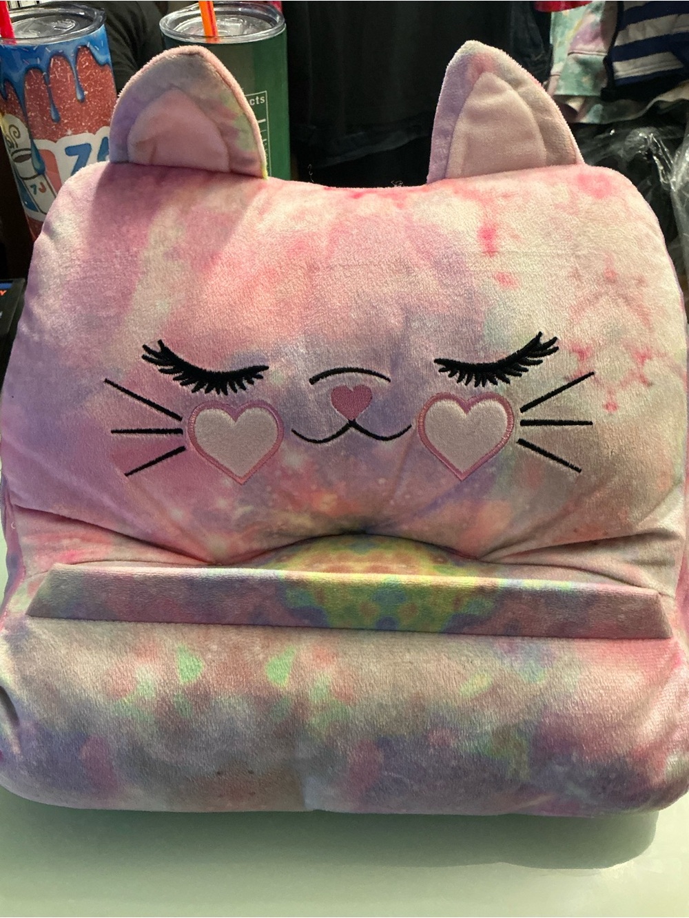 Under One Sky Pink Pastel Cat Plush Laptop Stand